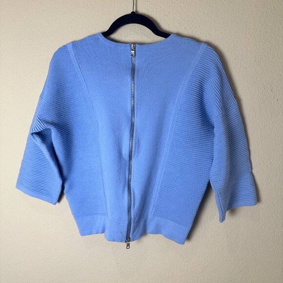 ARMANI EXCHANGE Blue Boxy Mixed Texture Zip Back Sweater Size Small - Picture 6 of 7